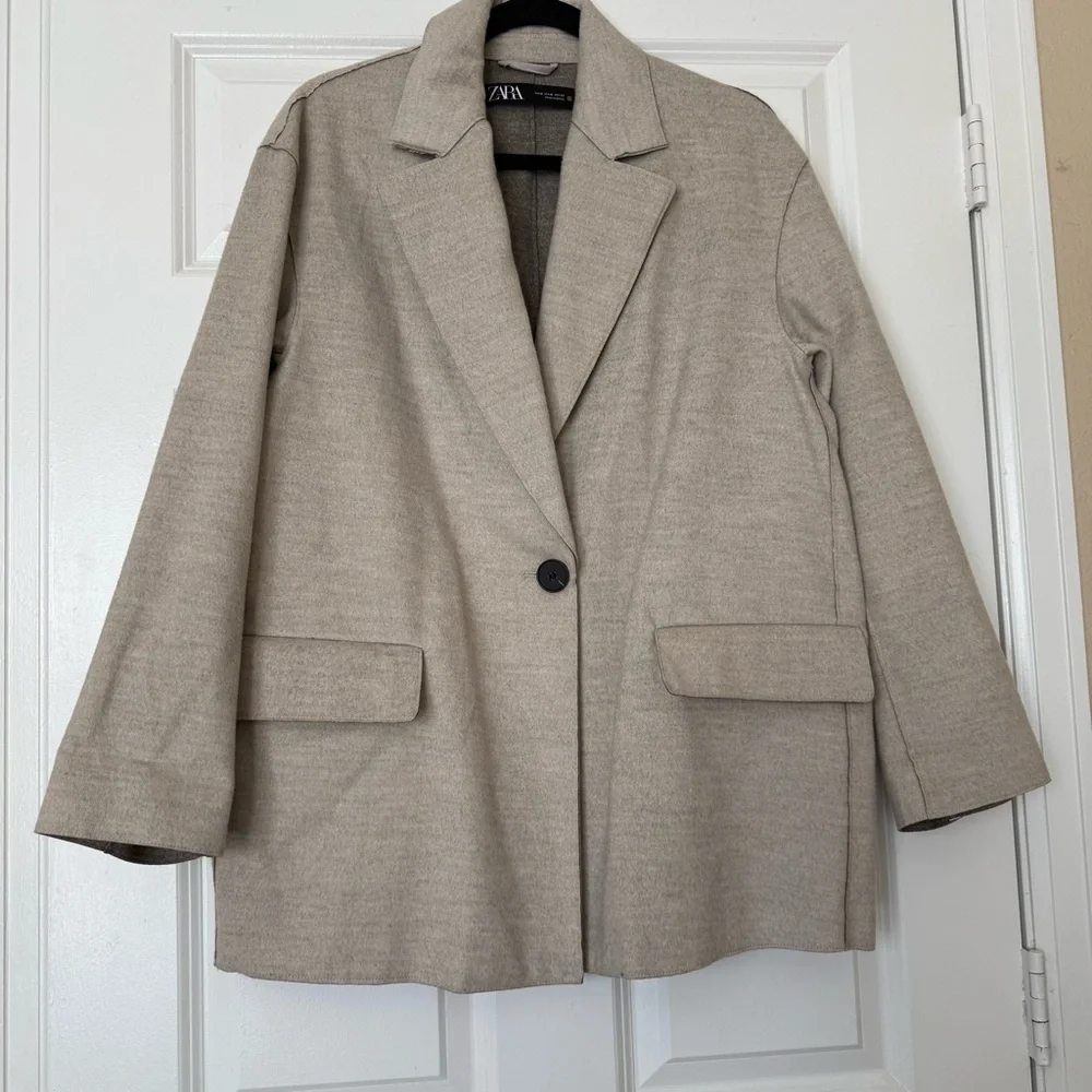 Zara Soft Turn-Down Collar Jacket Mink Marl Size Medium